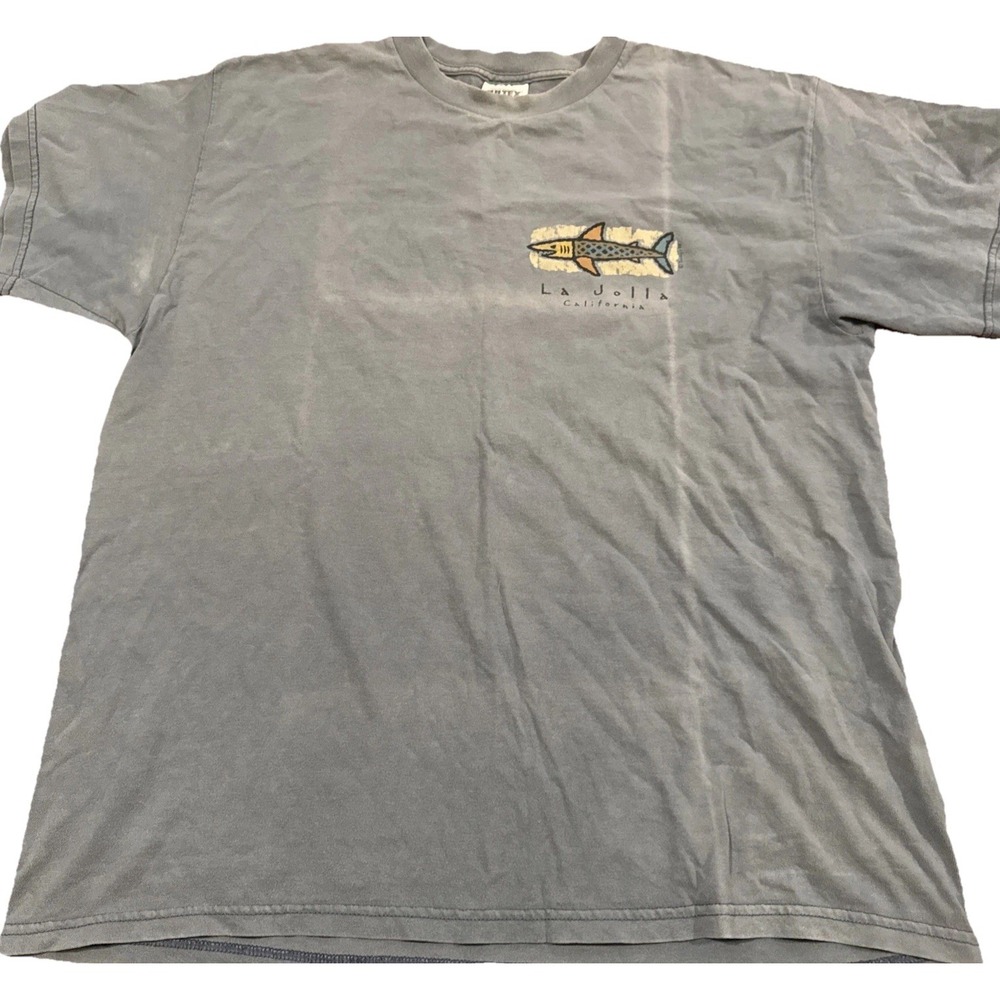 Vintage 90s Fish Graphic T Shirt Men XL Gray Tultex Cotton Tee - Picture 1 of 4